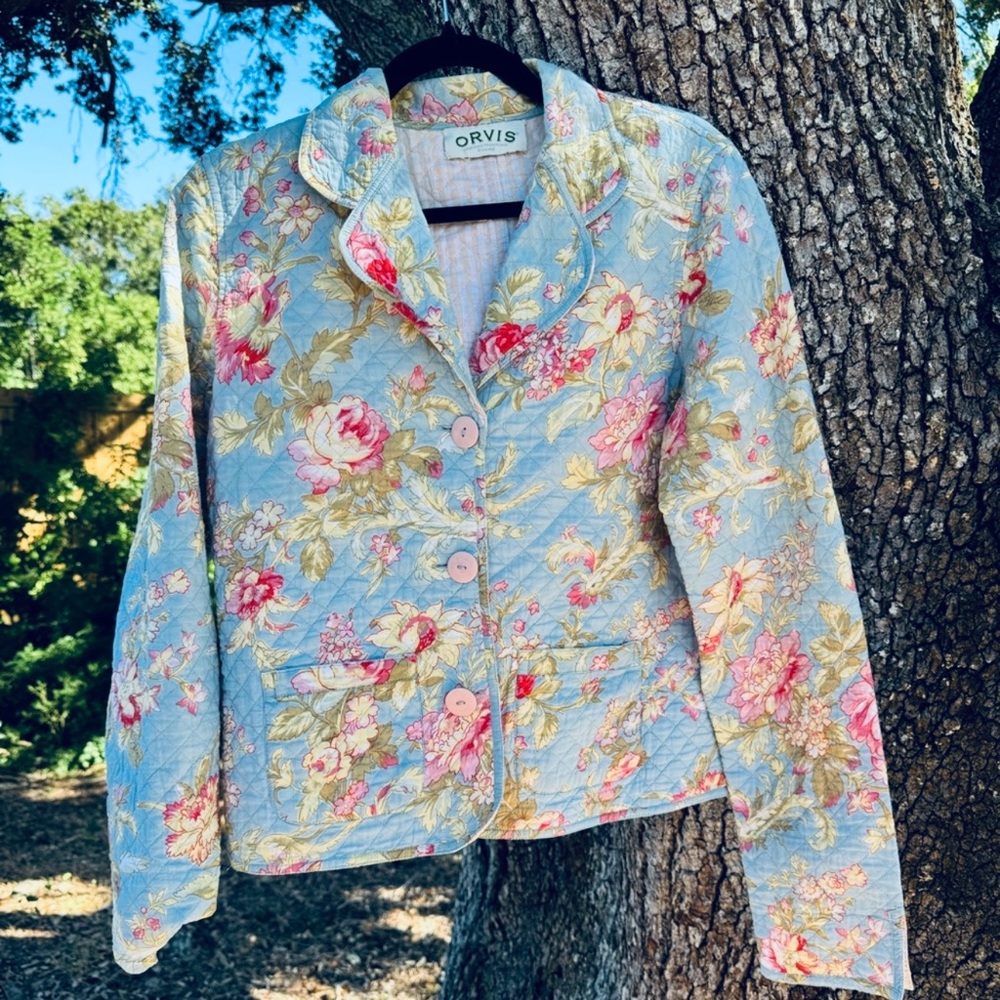 Vtg Orvis reversible quilted 100% cotton Cottagecore blazer with 2 pockets. M